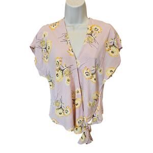 Madewell lenzing sz M dandelion wrap top whimsical EUC long sleeve EUC pink